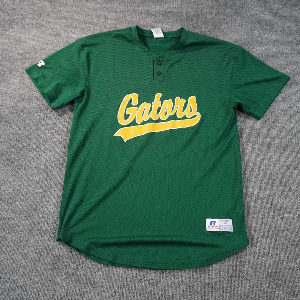 Vintage Russell Athletic Baseball Jersey Kids Medium Green Gators Mesh Henley